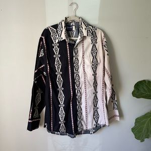 Vtg Wrangler Western Shirt LG All Over Print Aztec